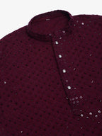 Jompers Men's Purple Chikankari Embroidered and Sequence Kurta with Churidar | Grocsy