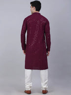 Jompers Men's Purple Chikankari Embroidered and Sequence Kurta with Churidar | Grocsy