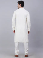 Jompers Men's White Chikankari Embroidered and Sequence Kurta with Churidar | Grocsy