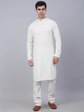 Jompers Men's White Chikankari Embroidered and Sequence Kurta with Churidar | Grocsy