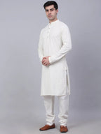 Jompers Men's White Chikankari Embroidered and Sequence Kurta with Churidar | Grocsy