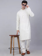 Jompers Men's White Chikankari Embroidered and Sequence Kurta with Churidar | Grocsy