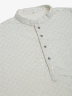 Jompers Men's White Chikankari Embroidered and Sequence Kurta with Churidar | Grocsy