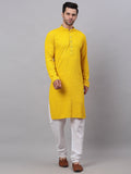 Jompers Men's Yellow Chikankari Embroidered and Sequence Kurta with Churidar | Grocsy