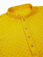 Jompers Men's Yellow Chikankari Embroidered and Sequence Kurta with Churidar | Grocsy