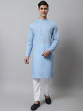 Jompers Men's Light blue Cotton Striped Kurta Payjama Sets | Grocsy