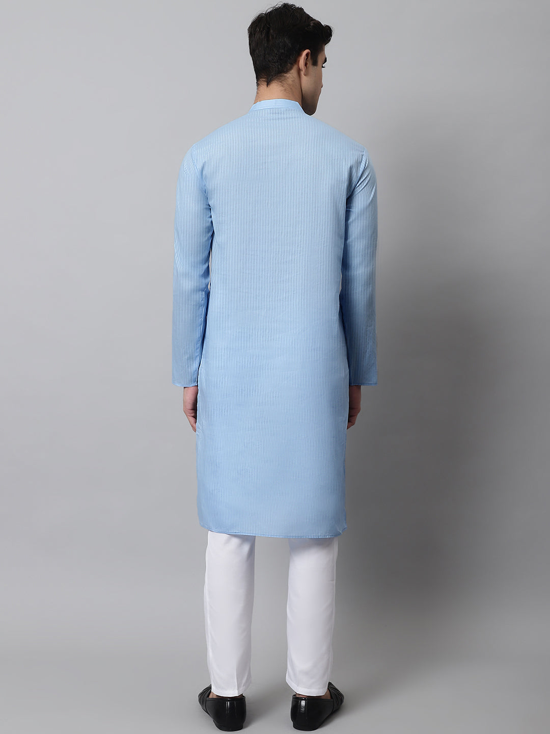Jompers Men's Light blue Cotton Striped Kurta Payjama Sets | Grocsy