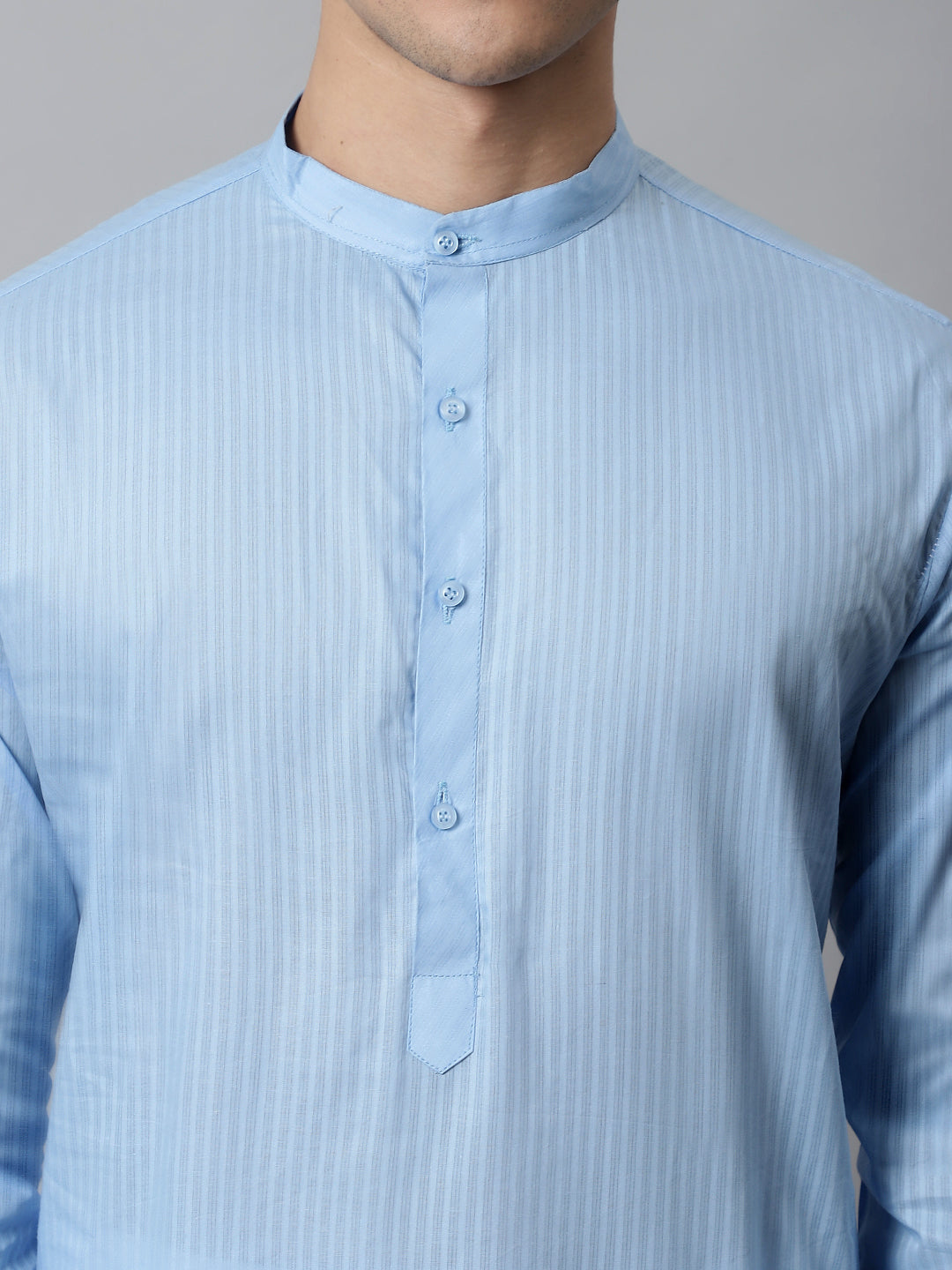 Jompers Men's Light blue Cotton Striped Kurta Payjama Sets | Grocsy