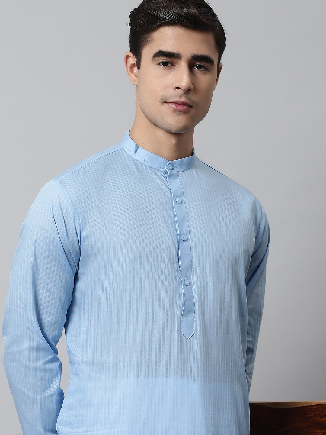 Jompers Men's Light blue Cotton Striped Kurta Payjama Sets | Grocsy