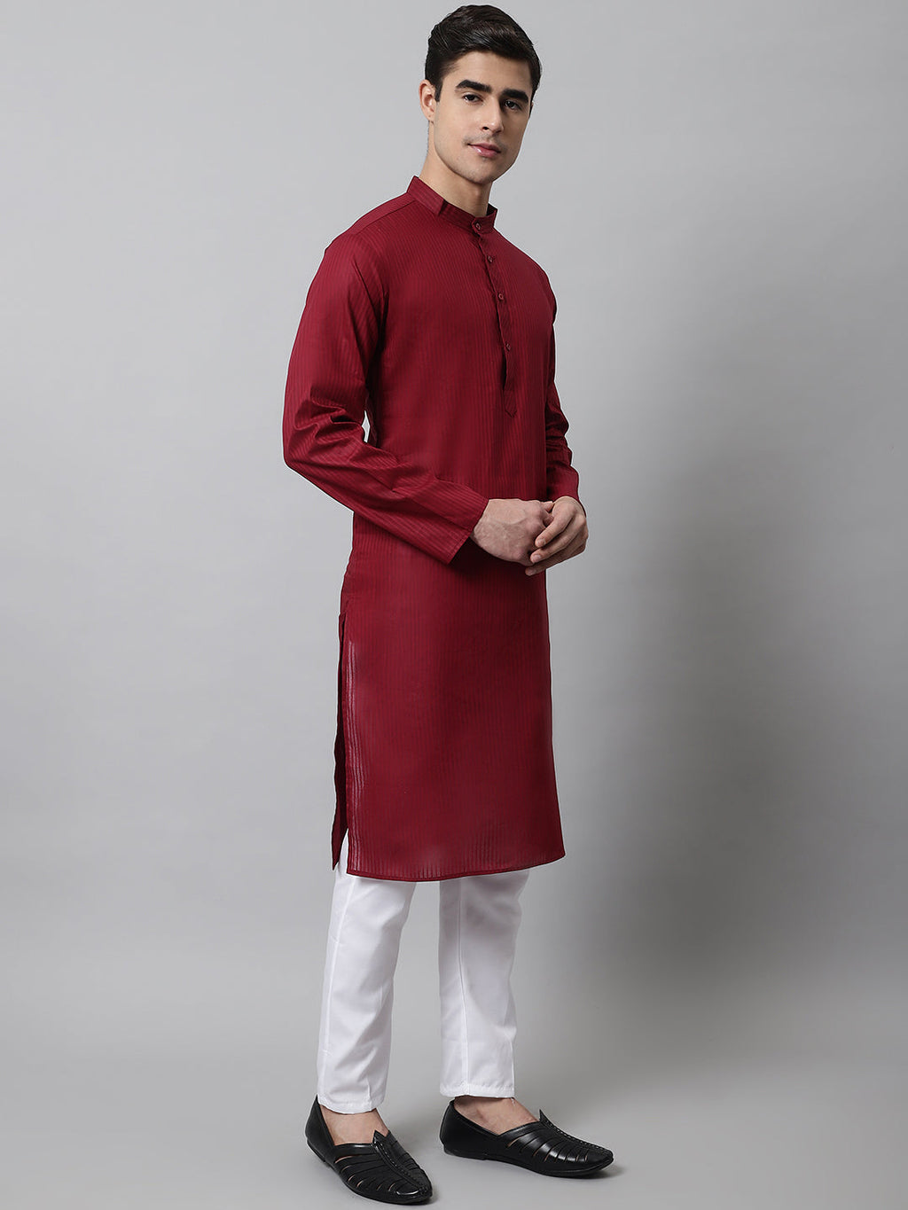 Jompers Men's Maroon Cotton Striped Kurta Payjama Sets | Grocsy