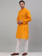 Jompers Men's Mustard Cotton Striped Kurta Payjama Sets | Grocsy
