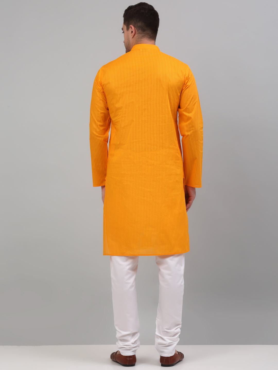 Jompers Men's Mustard Cotton Striped Kurta Payjama Sets | Grocsy