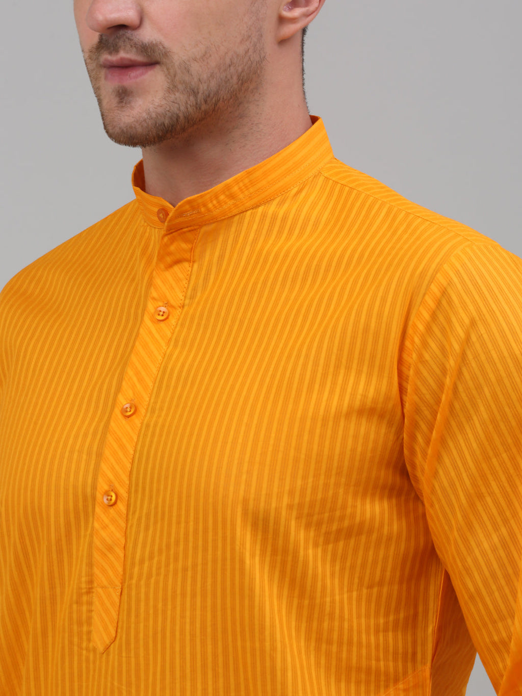 Jompers Men's Mustard Cotton Striped Kurta Payjama Sets | Grocsy