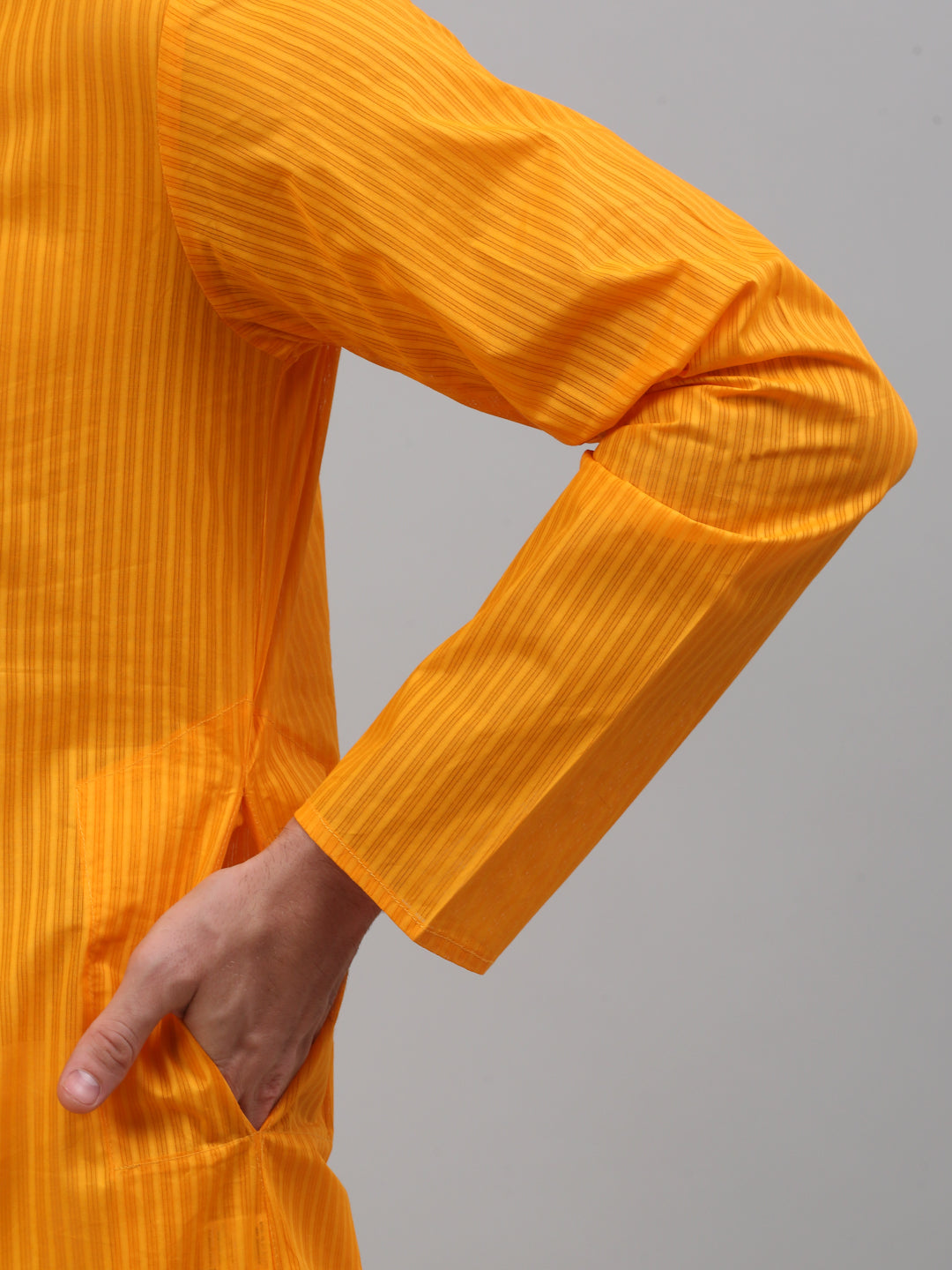 Jompers Men's Mustard Cotton Striped Kurta Payjama Sets | Grocsy