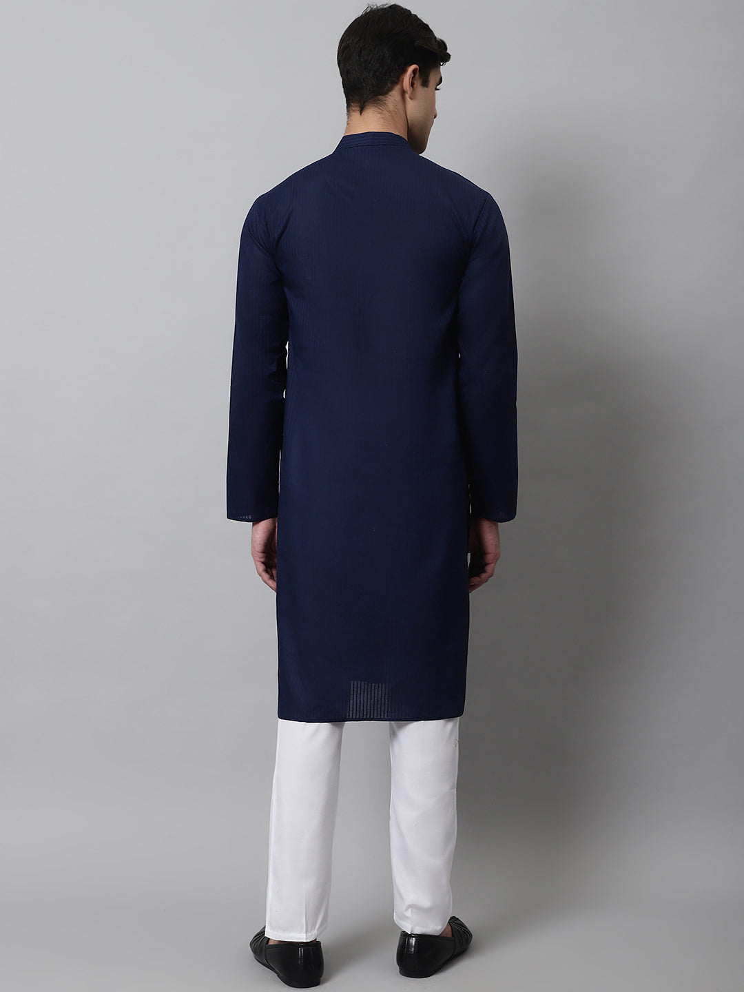 Jompers Men's Navy Blue Cotton Striped Kurta Payjama Sets | Grocsy