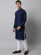 Jompers Men's Navy Blue Cotton Striped Kurta Payjama Sets | Grocsy