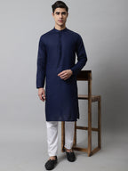 Jompers Men's Navy Blue Cotton Striped Kurta Payjama Sets | Grocsy