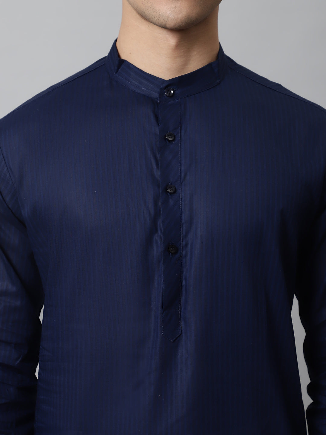 Jompers Men's Navy Blue Cotton Striped Kurta Payjama Sets | Grocsy