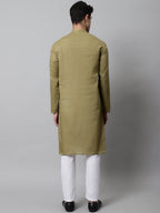 Jompers Men's Olive Green Cotton Striped Kurta Payjama Sets | Grocsy