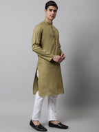 Jompers Men's Olive Green Cotton Striped Kurta Payjama Sets | Grocsy
