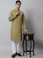 Jompers Men's Olive Green Cotton Striped Kurta Payjama Sets | Grocsy