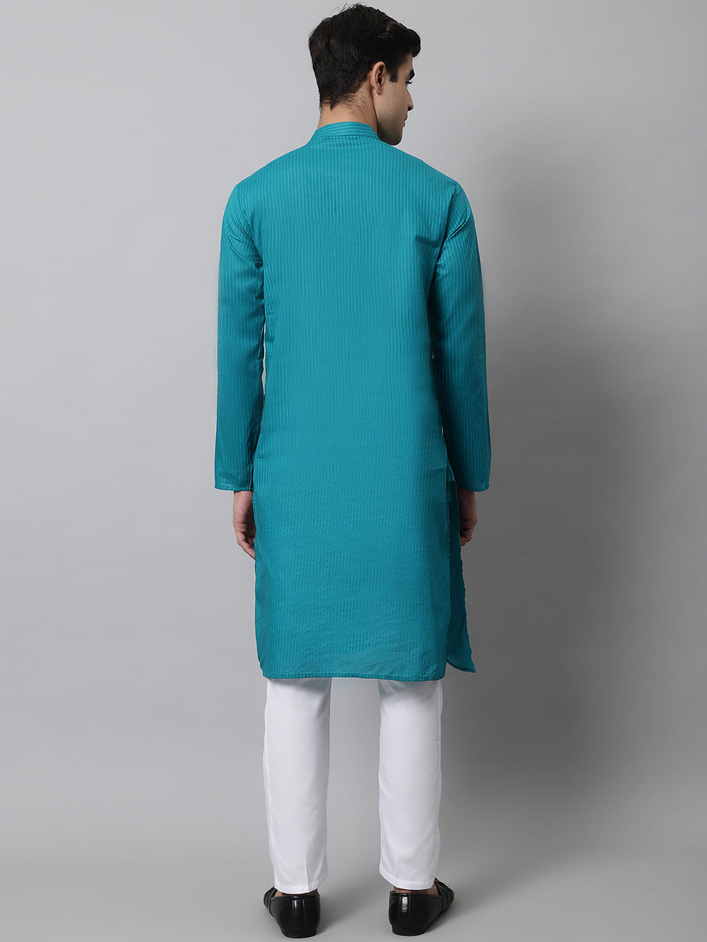 Jompers Men's Teal Blue Cotton Striped Kurta Payjama Sets | Grocsy