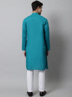 Jompers Men's Teal Blue Cotton Striped Kurta Payjama Sets | Grocsy