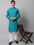 Jompers Men's Teal Blue Cotton Striped Kurta Payjama Sets | Grocsy