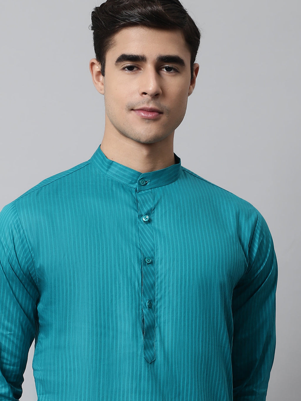 Jompers Men's Teal Blue Cotton Striped Kurta Payjama Sets | Grocsy