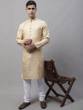 Jompers Men's Ethnic Beige Woven Design Kurta with Pyjamas | Grocsy