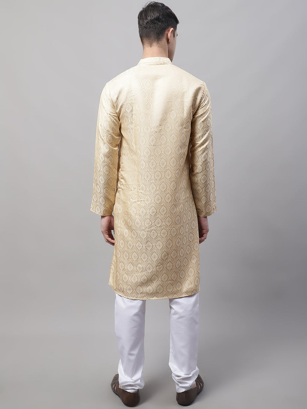 Jompers Men's Ethnic Beige Woven Design Kurta with Pyjamas | Grocsy