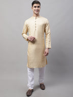 Jompers Men's Ethnic Beige Woven Design Kurta with Pyjamas | Grocsy