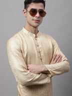Jompers Men's Ethnic Beige Woven Design Kurta with Pyjamas | Grocsy