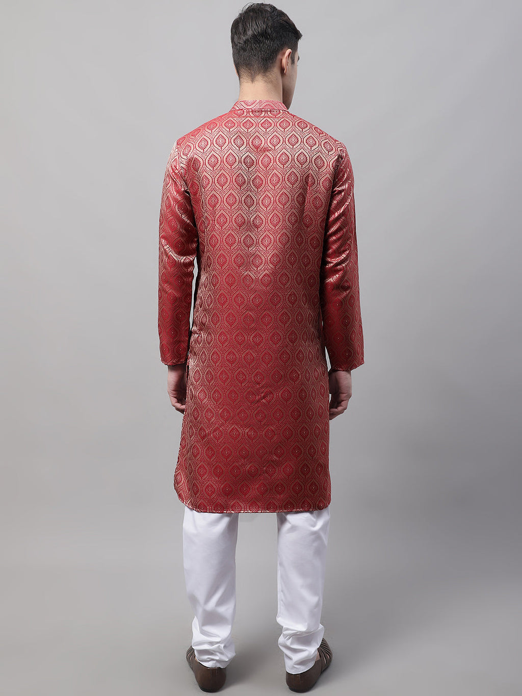 Jompers Men's Ethnic Maroon Woven Design Kurta with Pyjamas | Grocsy