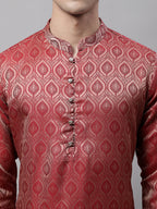 Jompers Men's Ethnic Maroon Woven Design Kurta with Pyjamas | Grocsy