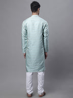 Jompers Men's Ethnic Sky Blue Woven Design Kurta with Pyjamas | Grocsy