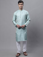 Jompers Men's Ethnic Sky Blue Woven Design Kurta with Pyjamas | Grocsy