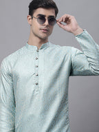 Jompers Men's Ethnic Sky Blue Woven Design Kurta with Pyjamas | Grocsy