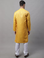 Jompers Men's Ethnic Yellow Woven Design Kurta with Pyjamas | Grocsy