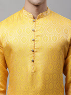Jompers Men's Ethnic Yellow Woven Design Kurta with Pyjamas | Grocsy