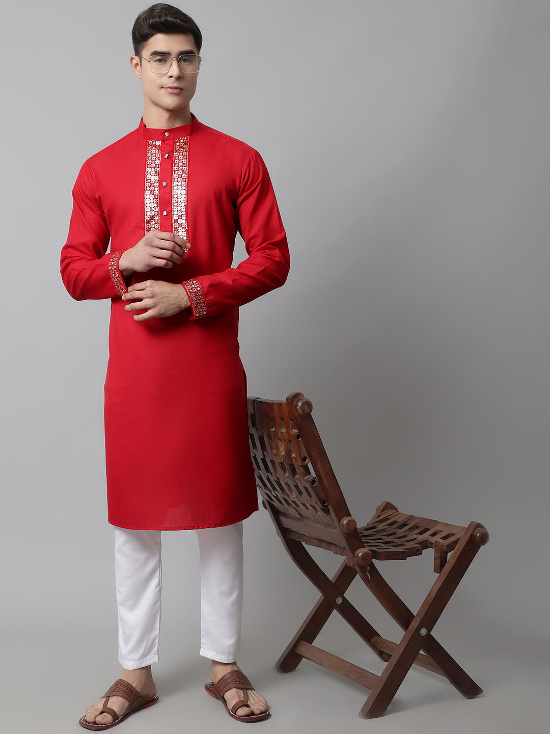 Jompers Men's Black Embroidered Kurta with Pyjama | Grocsy