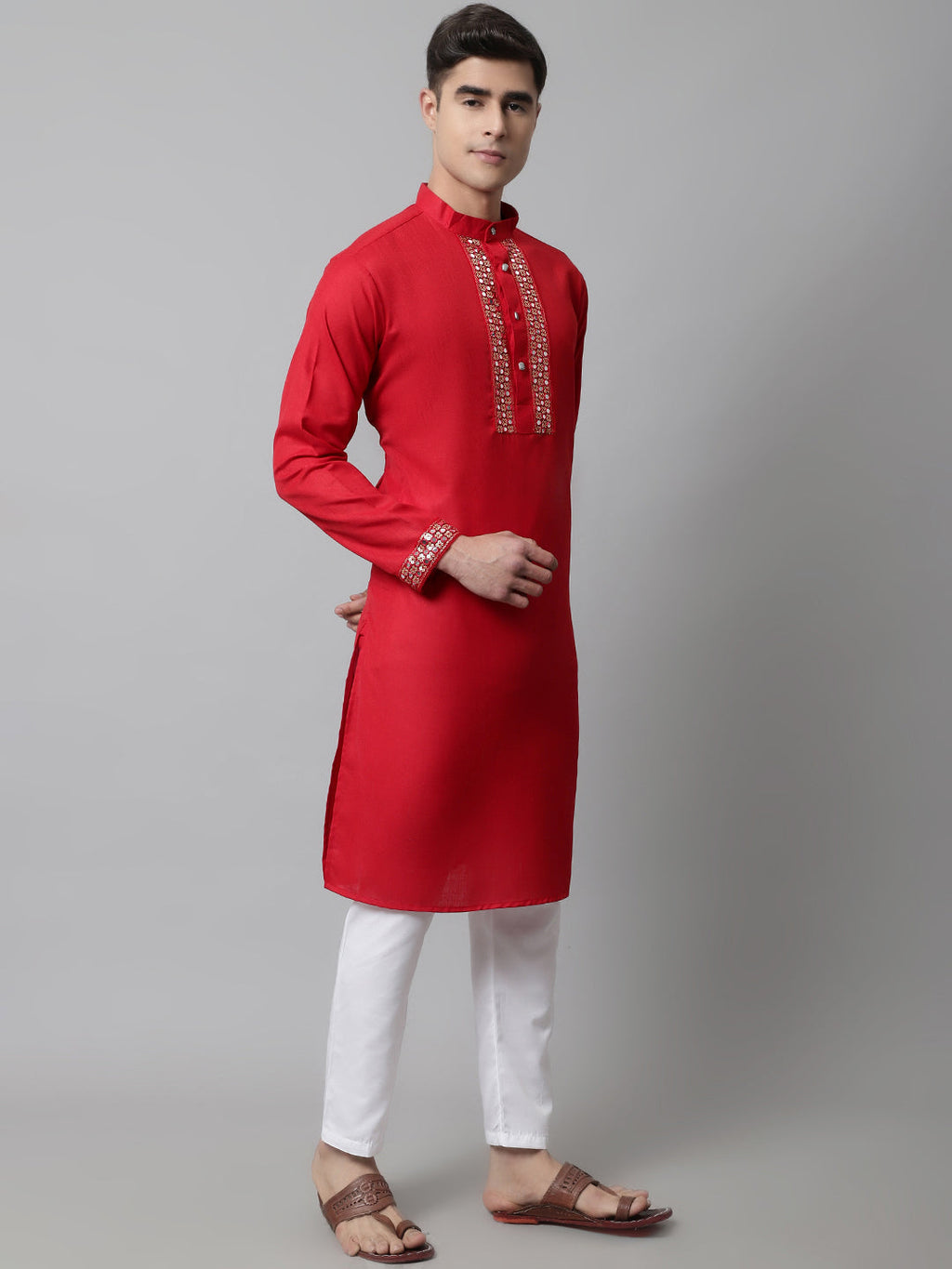 Jompers Men's Black Embroidered Kurta with Pyjama | Grocsy