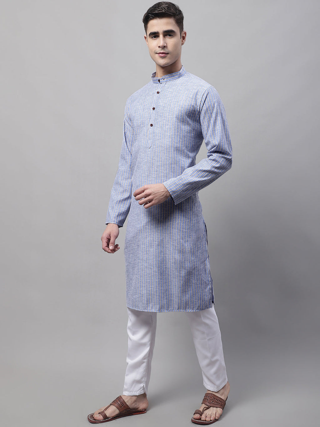 Jompers Men's Blue and White Striped Kurta with Pyjama | Grocsy