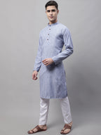 Jompers Men's Blue and White Striped Kurta with Pyjama | Grocsy