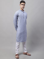 Jompers Men's Blue and White Striped Kurta with Pyjama | Grocsy