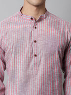 Jompers Men's Coral Red Striped Kurta with Pyjama | Grocsy