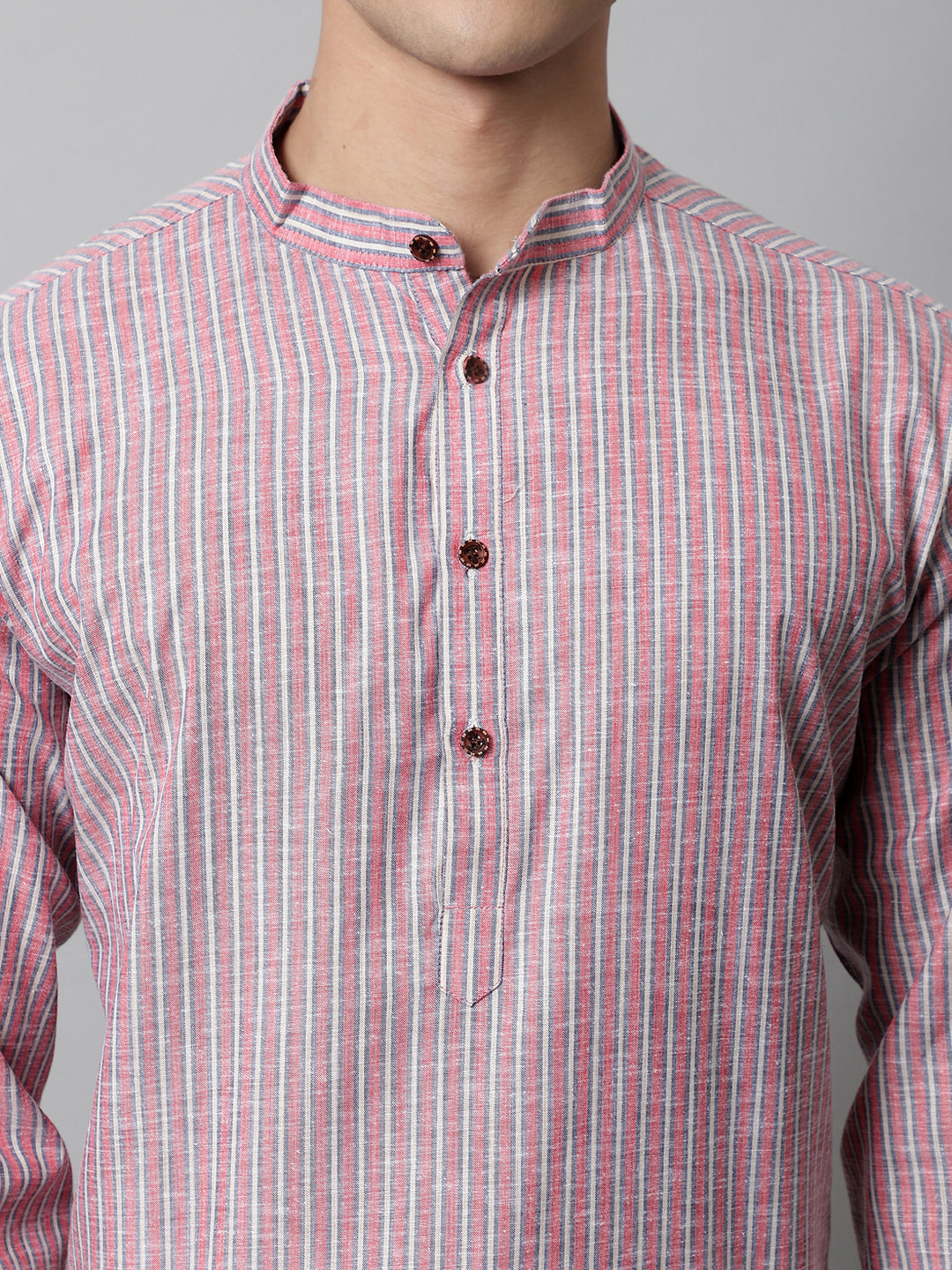 Jompers Men's Coral Red Striped Kurta with Pyjama | Grocsy