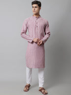 Jompers Men's Coral Red Striped Kurta with Pyjama | Grocsy