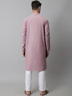 Jompers Men's Coral Red Striped Kurta with Pyjama | Grocsy
