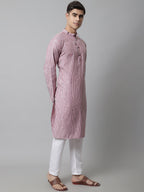 Jompers Men's Coral Red Striped Kurta with Pyjama | Grocsy
